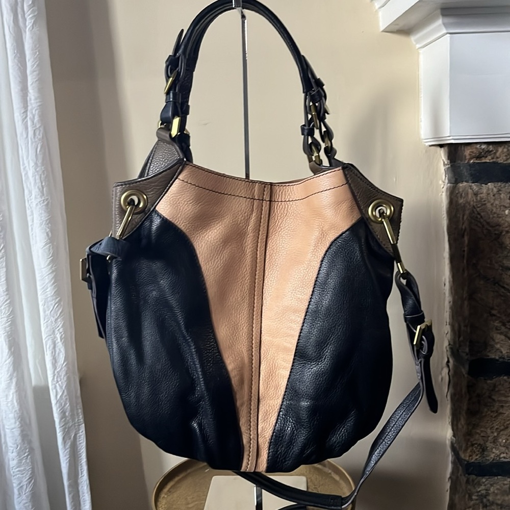 ORYANY Black/Tan Multi Leather VICTORIA Convertible Boho Tote Bag - Picture 2 of 6